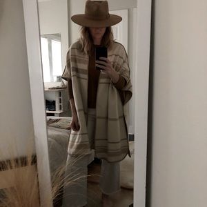 White and tan wool blend poncho